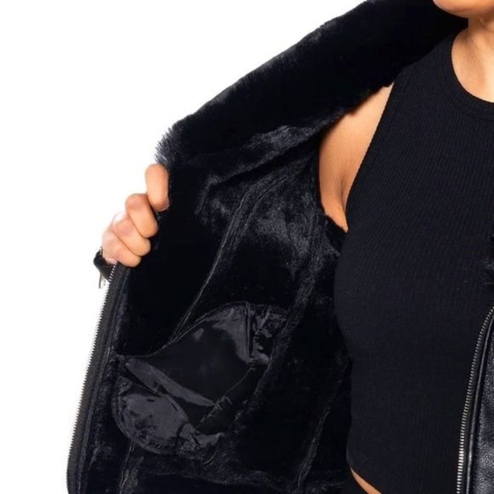 Xena Takes Flight Vegan Leather Jacket with Luxe Faux Fur Collar - Picture 2 of 5